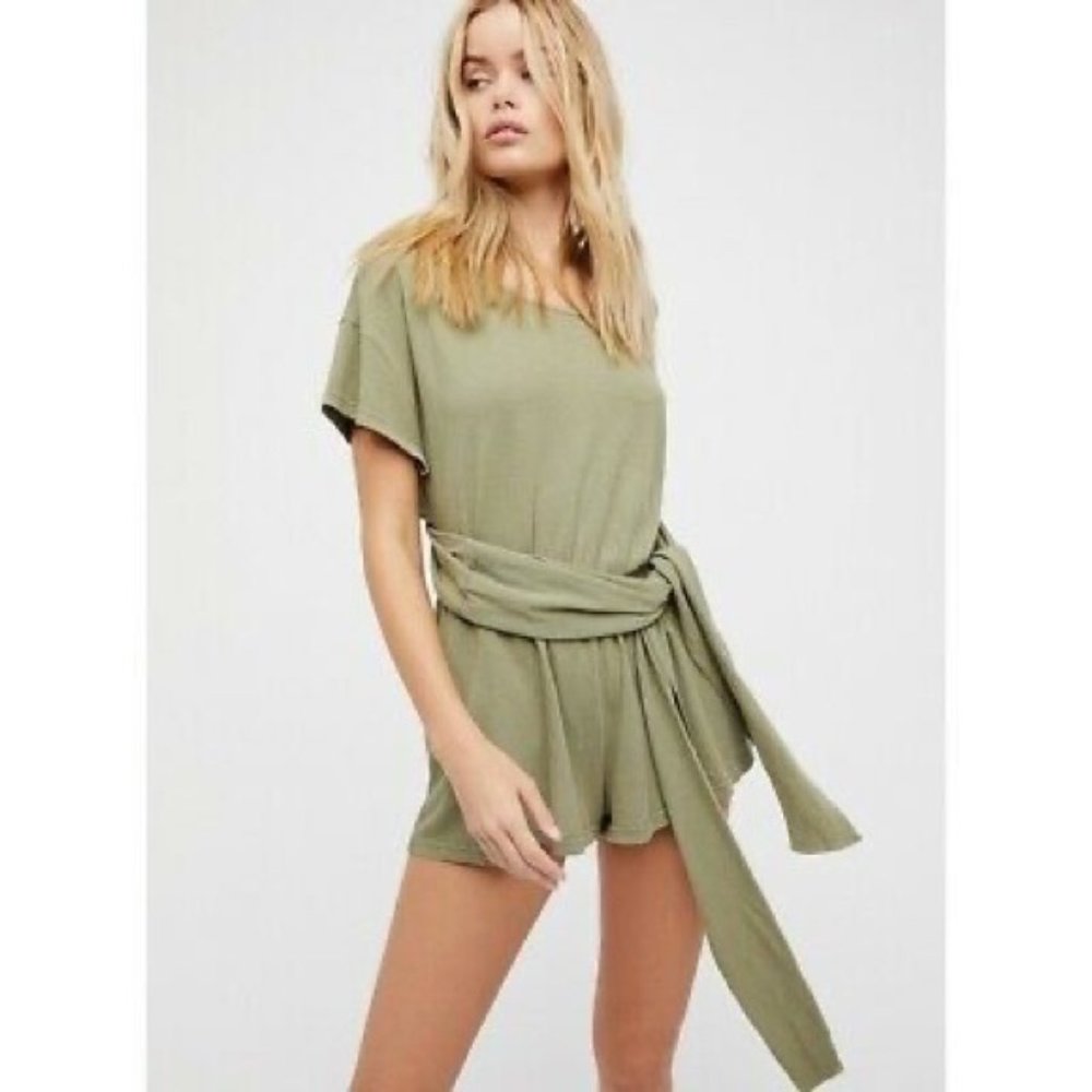 Free People Easy Street Green Romper